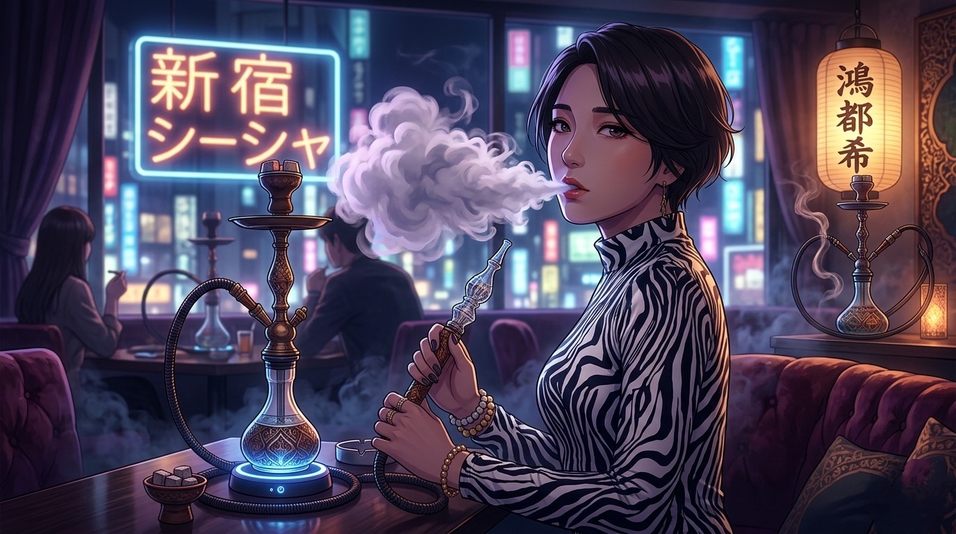 新宿シーシャラウンジで一服する占い師・鴻都希(おおとりつき)